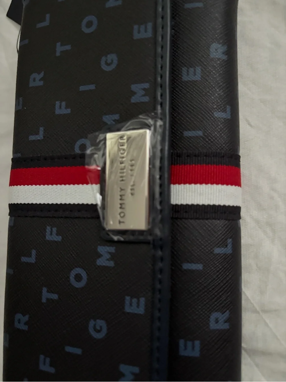 Tommy Hilfiger Navy Trifold Wallet Red-White Stripe NWT